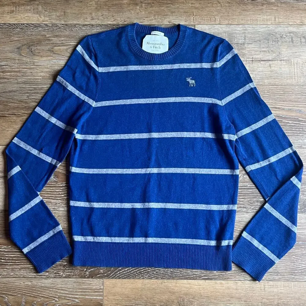 VTG Y2K Abercrombie & Fitch Bradley Muscle Sweater Blue Stripe L Cotton Cashmere